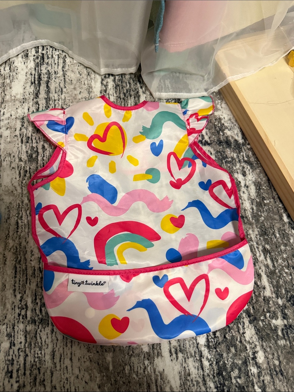 Kids Waterproof Bib - Colorful Hearts & Rainbows